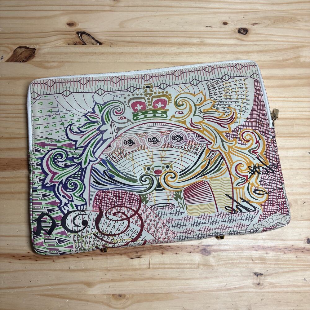 Mary Katrantzou Womens Travel Pound Printed Leather Pouch Laptop Case Zip
